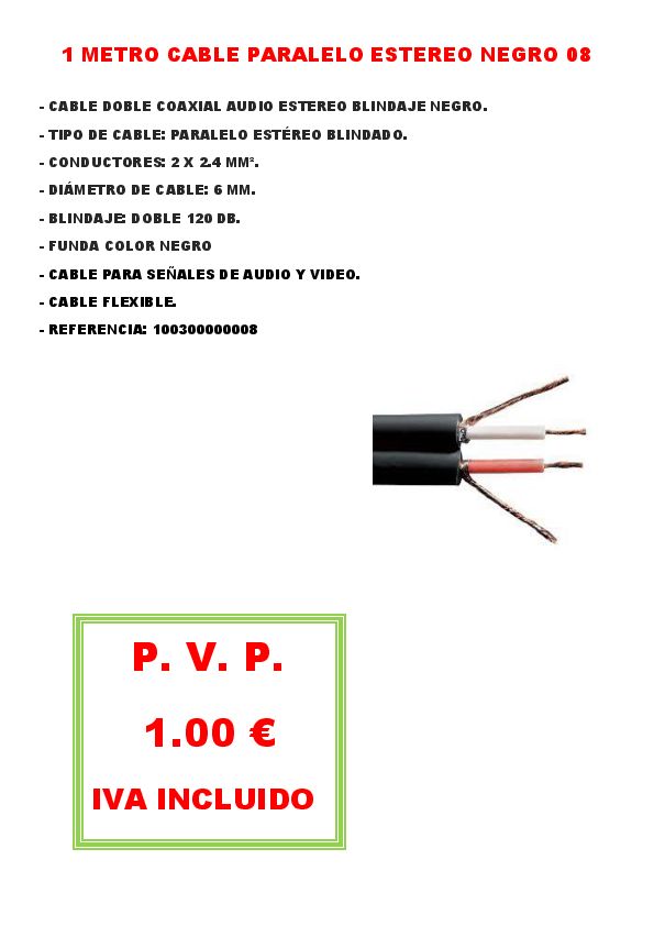 1 METRO CABLE PARALELO ESTEREO NEGRO 08