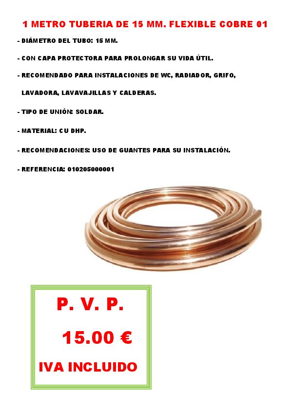 1 METRO TUBERIA FLEXIBLE DEL 15 DE COBRE 01