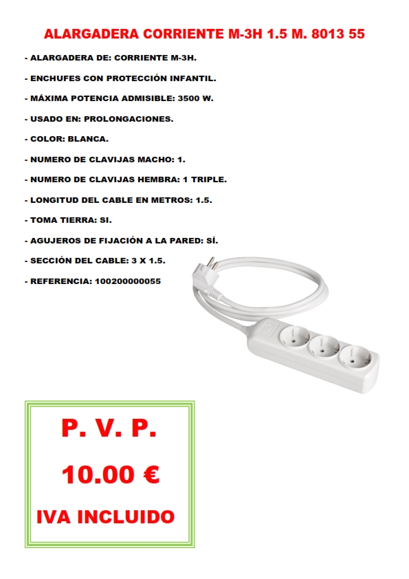 ALARGADERA CORRIENTE M-3H 1.5 M. 8013 55