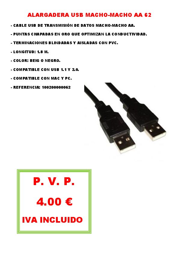 ALARGADERA USB MACHO MACHO AA 62