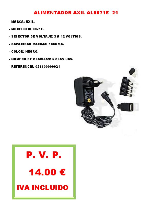 ALIMENTADOR AXIL AL0871E 21