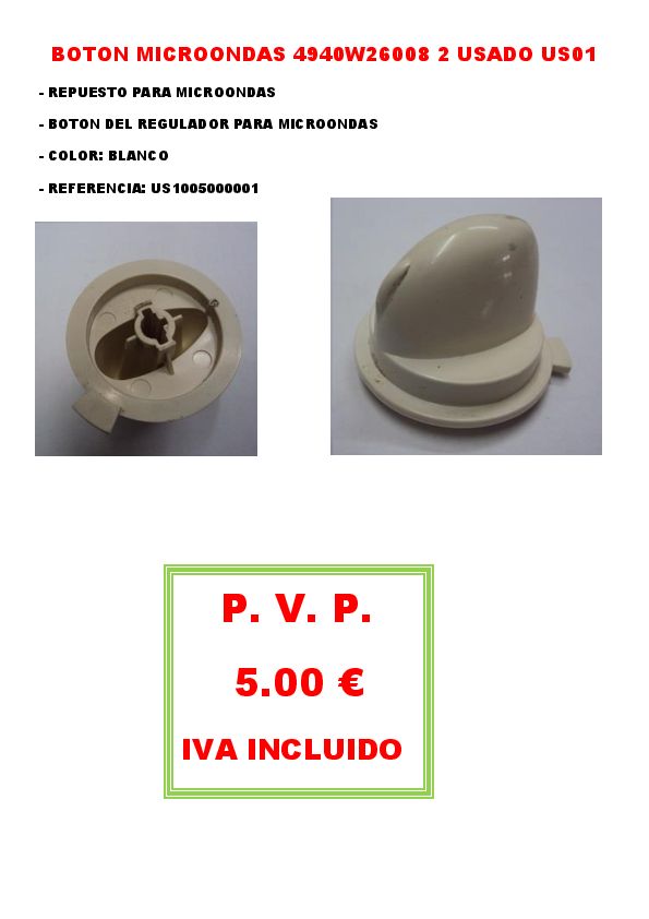 BOTON MICROONDAS 4940W26008 2 USADO US01 