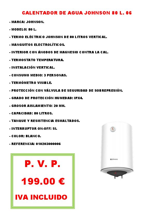 CALENTADOR DE AGUA JOHNSON 80 L. 06