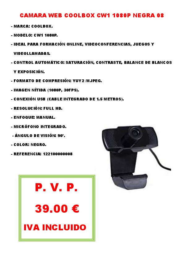 CAMARA WEB COOLBOX CW1 1080P NEGRA 08