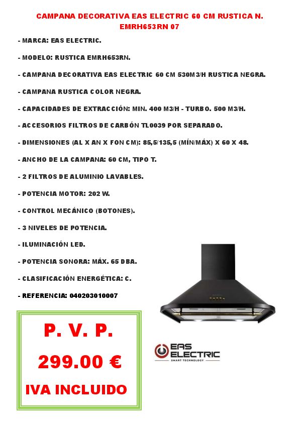 CAMPANA DECORATIVA EAS ELECTRIC 60 CM RUSTICA N.EMRH653RN 07