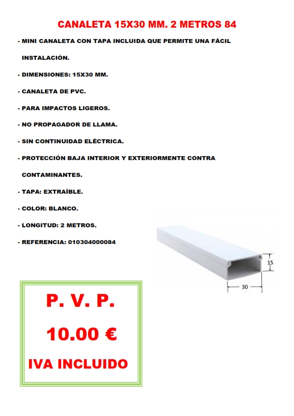 CANALETA 15X30 MM. 2 METROS 84