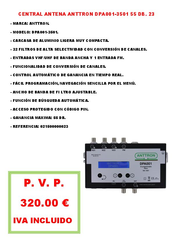 CENTRAL ANTENA ANTTRON DPA001-3501 55 DB. 23