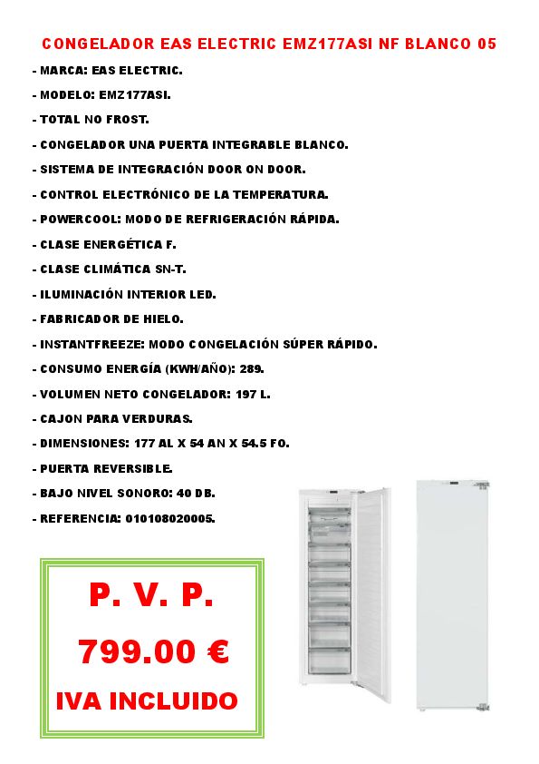 CONGELADOR EAS ELECTRIC EMZ177ASI NF BLANCO 05