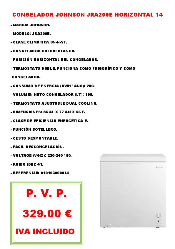 CONGELADOR JOHNSON JRA200E HORIZONTAL 14