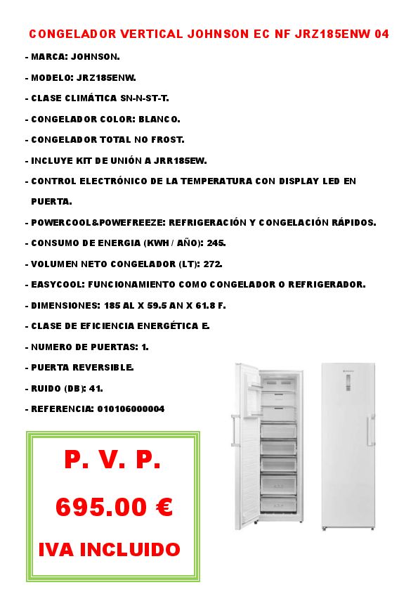 CONGELADOR VERTICAL JOHNSON EC NF JRZ185ENW 04