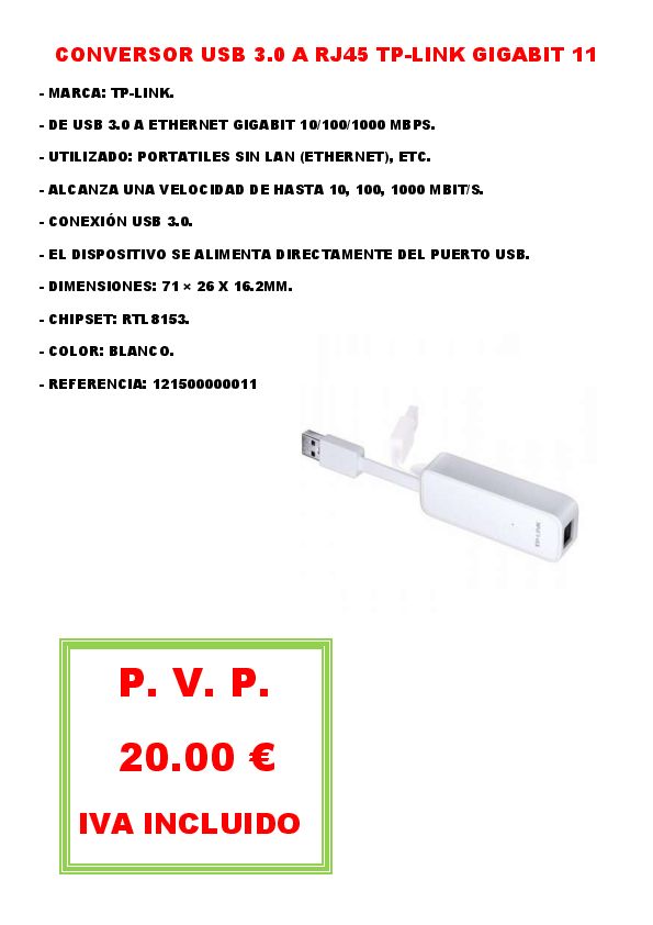 CONVERSOR USB 3.0 A RJ45 TP-LINK GIGABIT 11