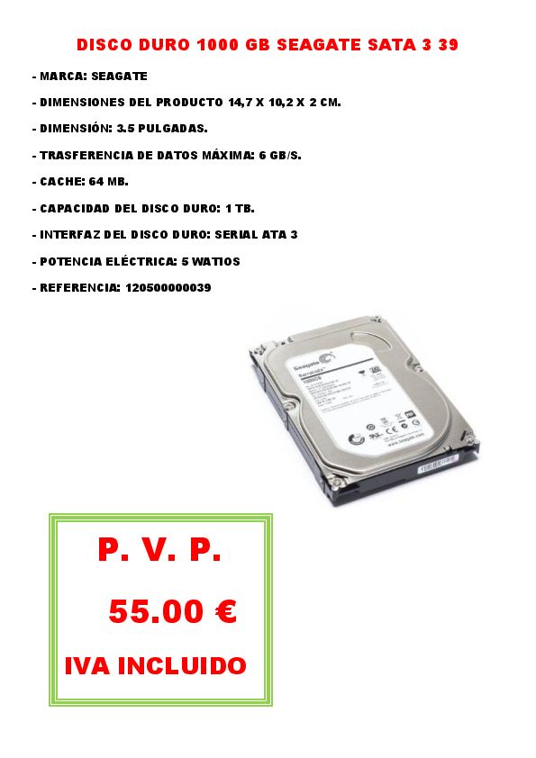 DISCO DURO 1000 GB SEAGATE SATA 3 39