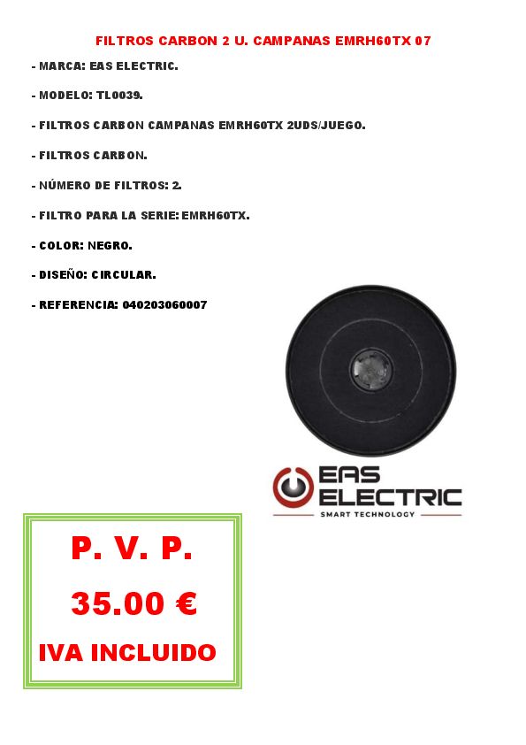 FILTROS CARBON 2 U. CAMPANAS EMRH60TX 07