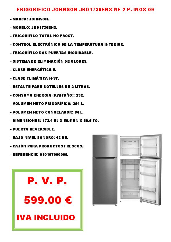 FRIGORIFICO JOHNSON JRD1736ENX NF 2 P. INOX 09