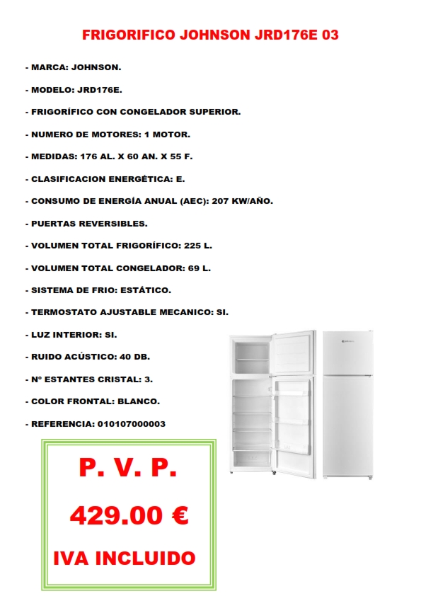 FRIGORIFICO JOHNSON JRD176E 11