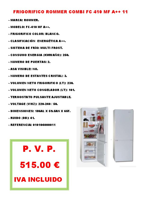 FRIGORIFICO ROMMER COMBI FC 410 MF A++ 11