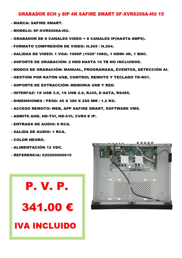 GRABADOR 8CH y 8IP 4K SAFIRE SMART SF-XVR8208A-HU 15