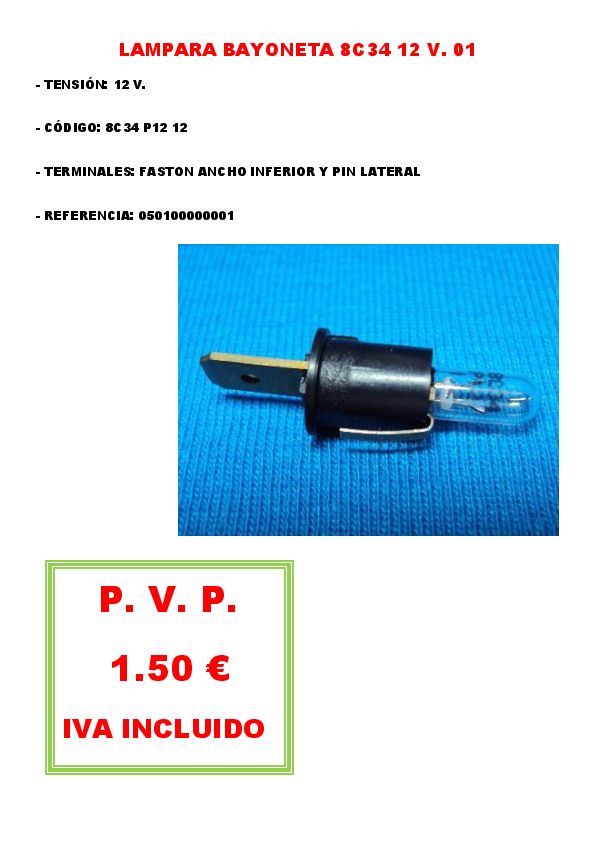 LAMPARA BAYONETA 8C34 12 V. 01