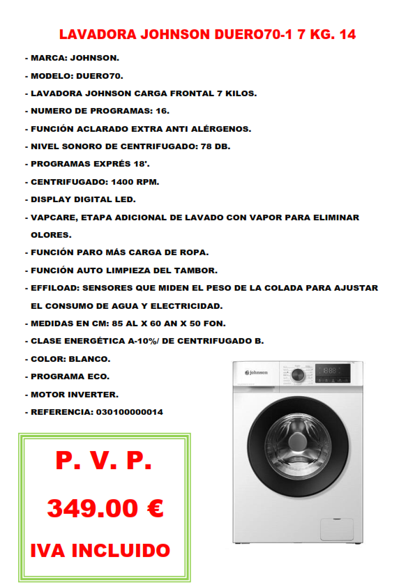 LAVADORA JOHNSON DUERO70-1 7 KG. 14