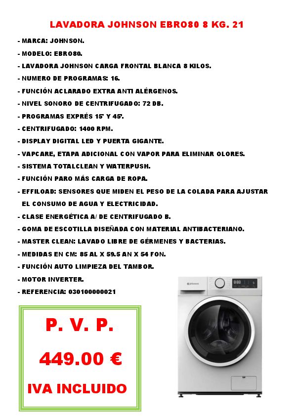 LAVADORA JOHNSON EBRO80 8 KG. 21
