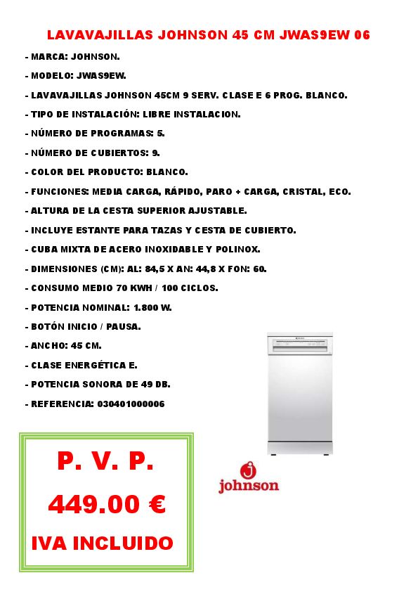 LAVAVAJILLAS JOHNSON 45 CM JWAS9EW 06