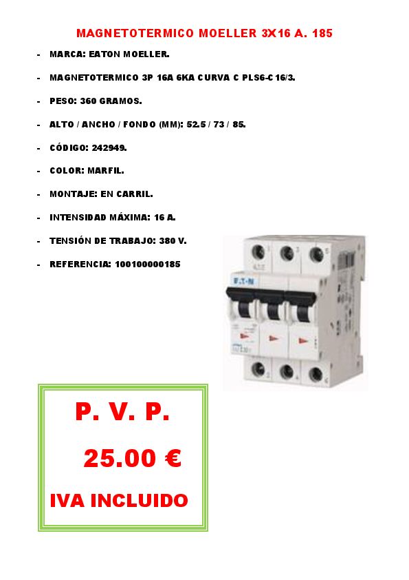 MAGNETOTERMICO MOELLER 3X16 A. 185