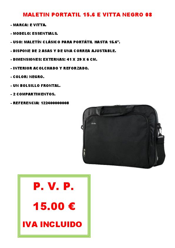 MALETIN PORTATIL 15.6 E VITTA NEGRO 08