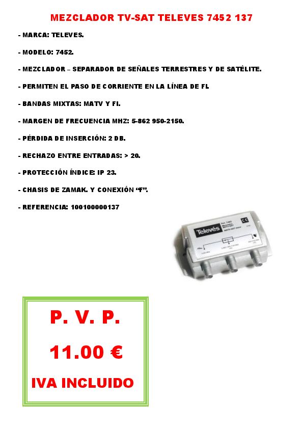 MEZCLADOR TV - SAT TELEVES 7452 BLINDADO 137