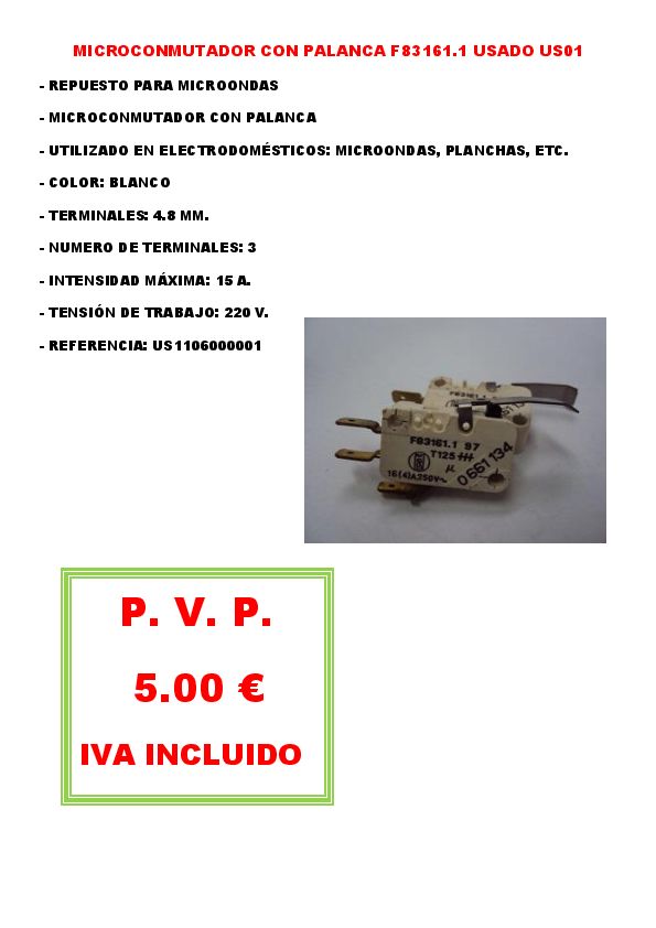 MICROCONMUTADOR CON PALANCA F83161.1 USADO US01 