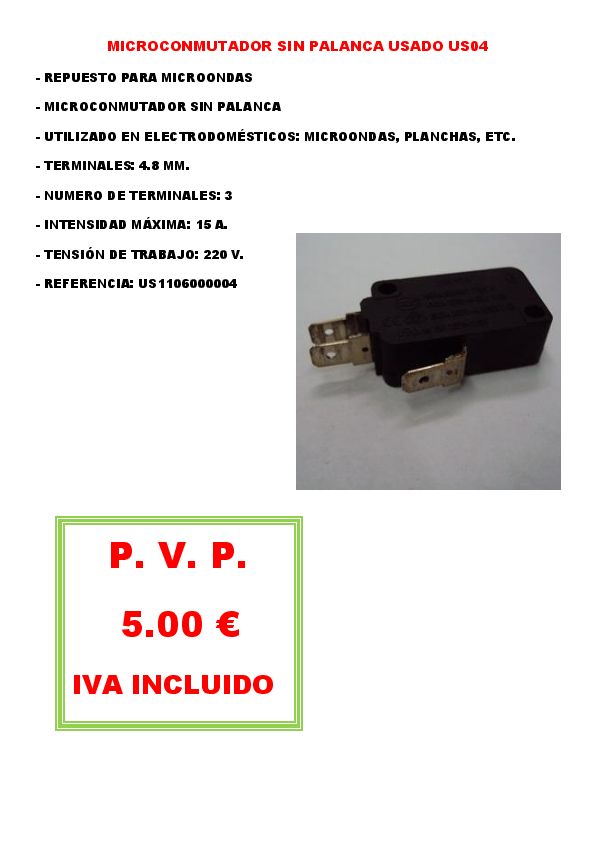 MICROCONMUTADOR SIN PALANCA USADO US04 