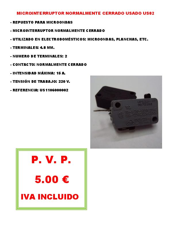MICROINTERRUPTOR NORMALMENTE CERRADO USADO US02