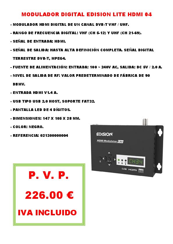 MODULADOR DIGITAL EDISION LITE HDMI 04 
