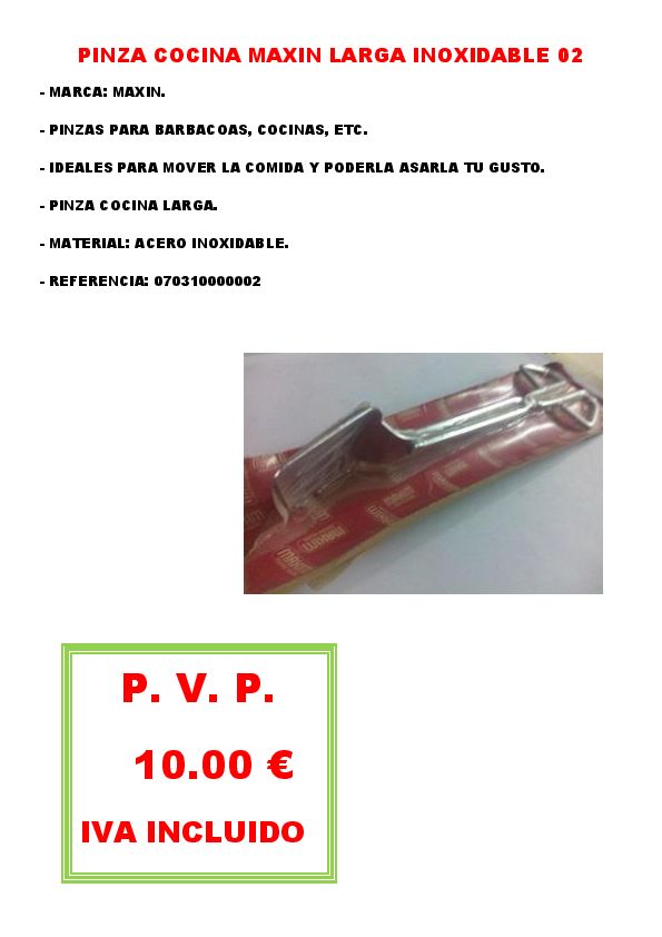 PINZA COCINA MAXIN LARGA INOXIDABLE 02