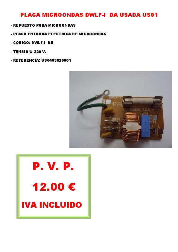 PLACA MICROONDAS DWLF-I DA USADA US01 