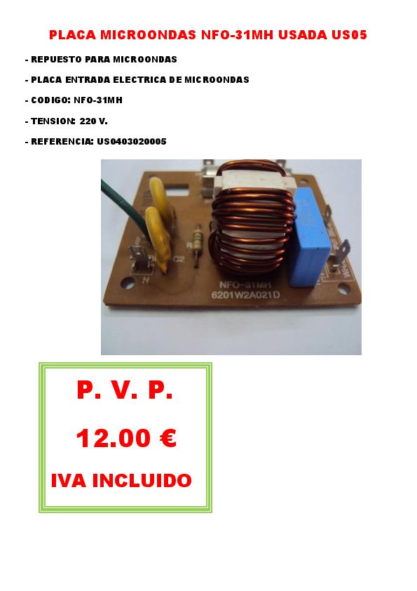 PLACA MICROONDAS NFO-31MH USADA US05 