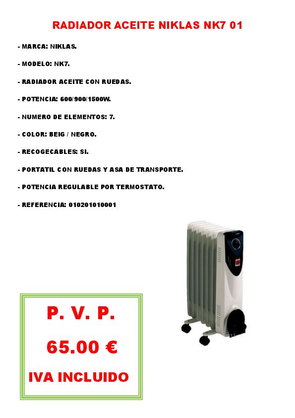 RADIADOR ACEITE NIKLAS NK7 01