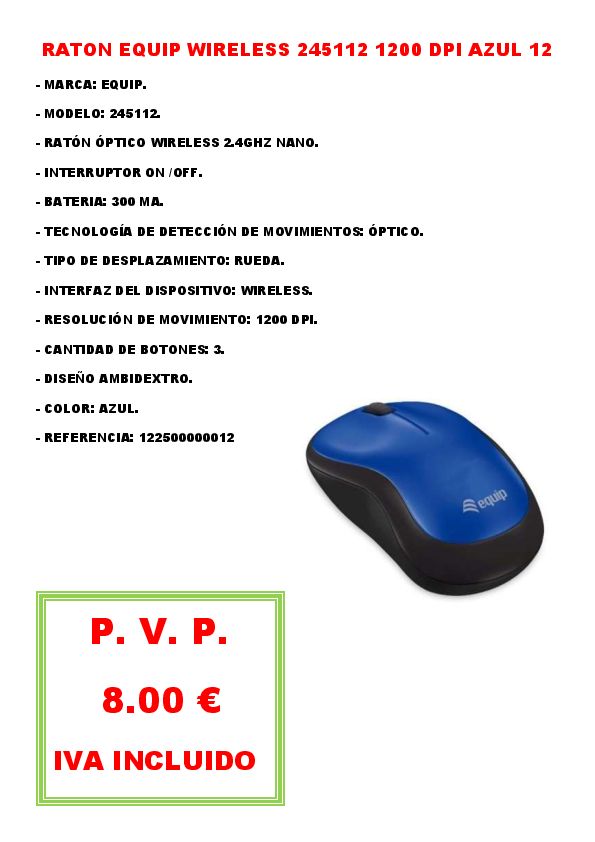 RATON EQUIP WIRELESS 245112 1200 DPI AZUL 12
