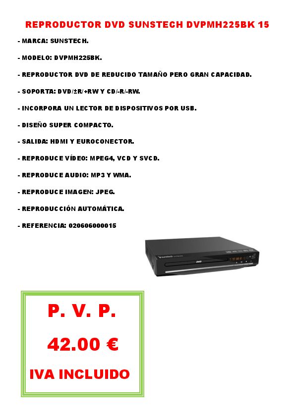 REPRODUCTOR DVD SUNSTECH DVPMH225BK 15 