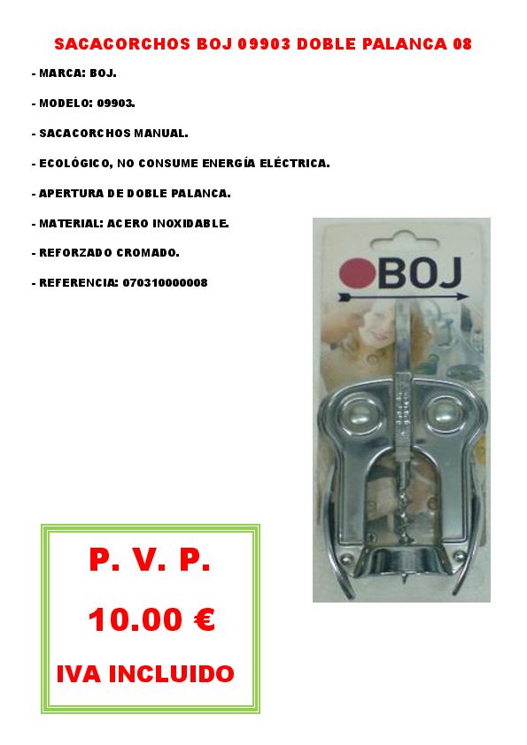 SACACORCHOS BOJ 09903 DOBLE PALANCA 08