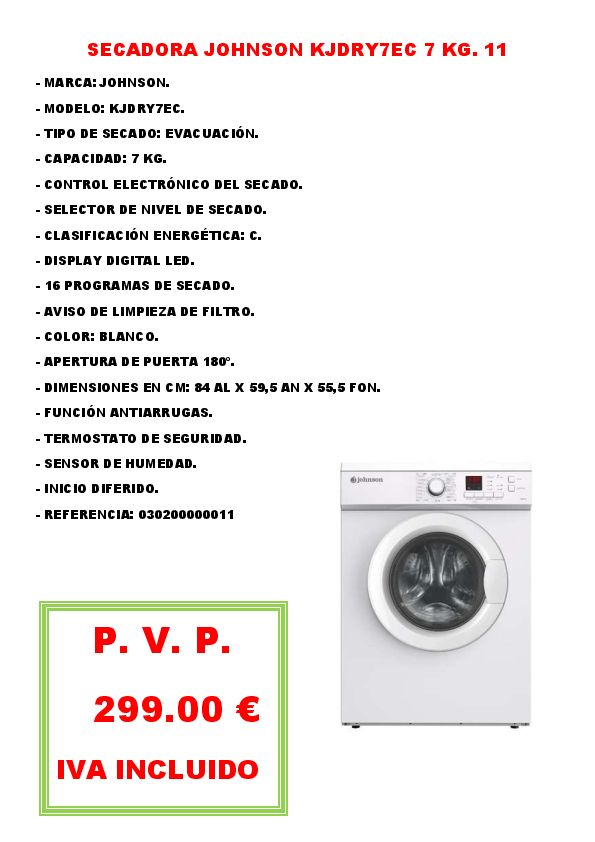 SECADORA JOHNSON KJDRY7EC 7 KG. 11