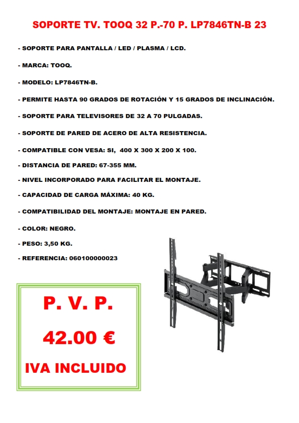 SOPORTE TV. TOOQ 32 P.-70 P. LP7846TN-B 23