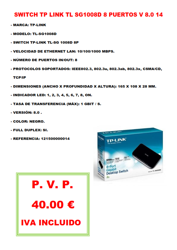 SWITCH TP LINK 8 PUERTOS TL SG1008D V 11.0 14