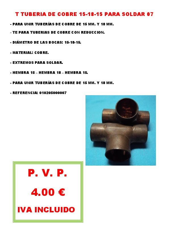 T TUBERIA DE COBRE 15-18-15 PARA SOLDAR 07