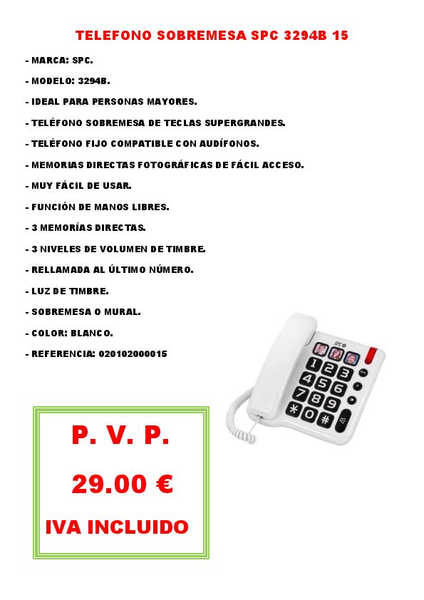 TELEFONO SOBREMESA SPC 3294B 15