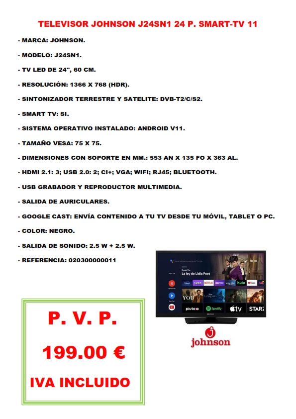 TELEVISOR JOHNSON J24SN1 24 P. SMART-TV 11