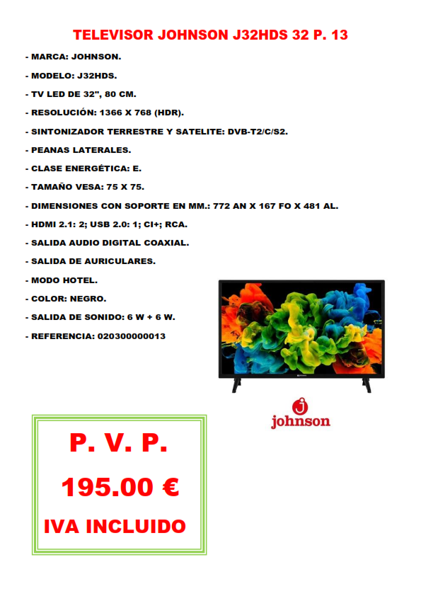 TELEVISOR JOHNSON J32HDS 32 P. 13