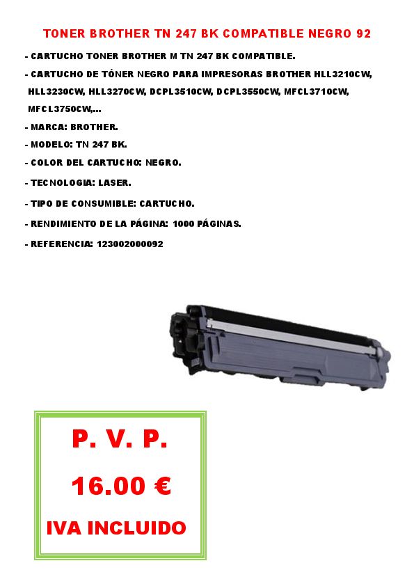 TONER BROTHER TN 247 BK COMPATIBLE NEGRO 92