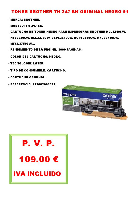 TONER BROTHER TN 247 BK ORIGINAL NEGRO 91
