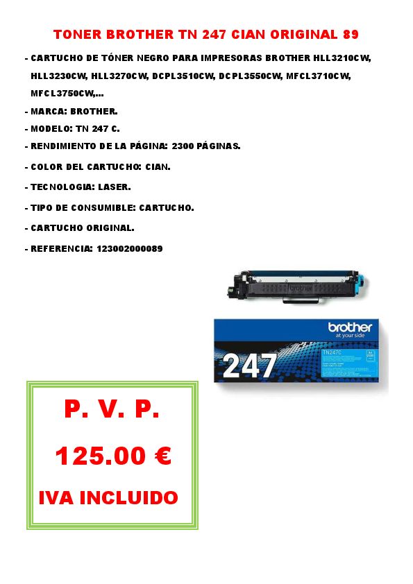 TONER BROTHER TN 247 CIAN ORIGINAL 89