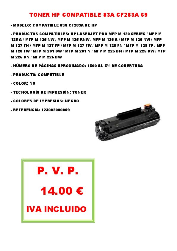 TONER HP COMPATIBLE 83A CF283A 69 